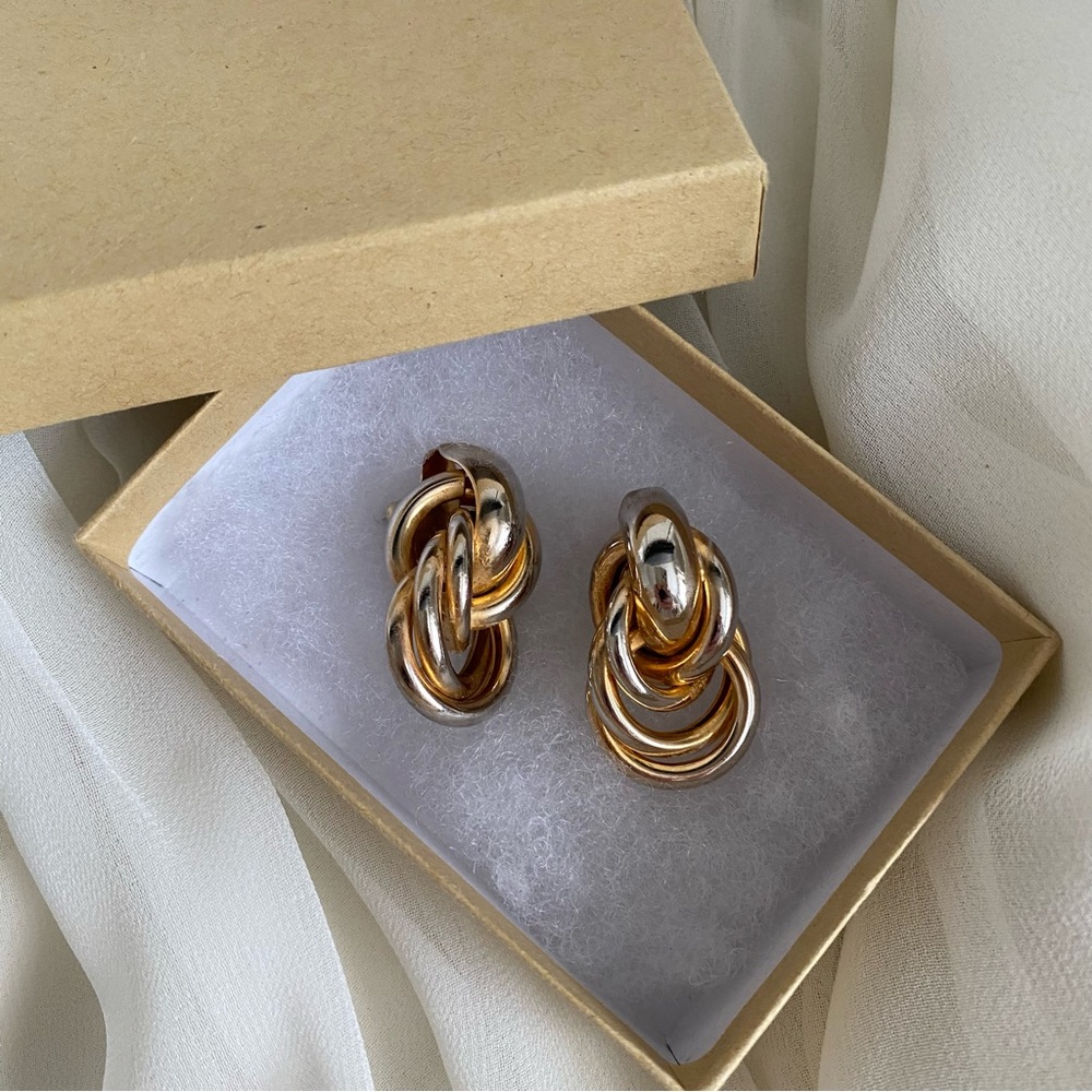 Vtg Mixed Metal Interlocking Loop Statement Earri… - image 4